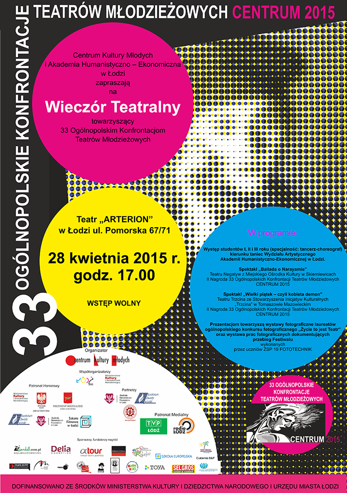 Zaproszenie na Wieczór Teatralny, 33 Ogólnopolskie Konfrontacje Teatrów Młodzieżowych