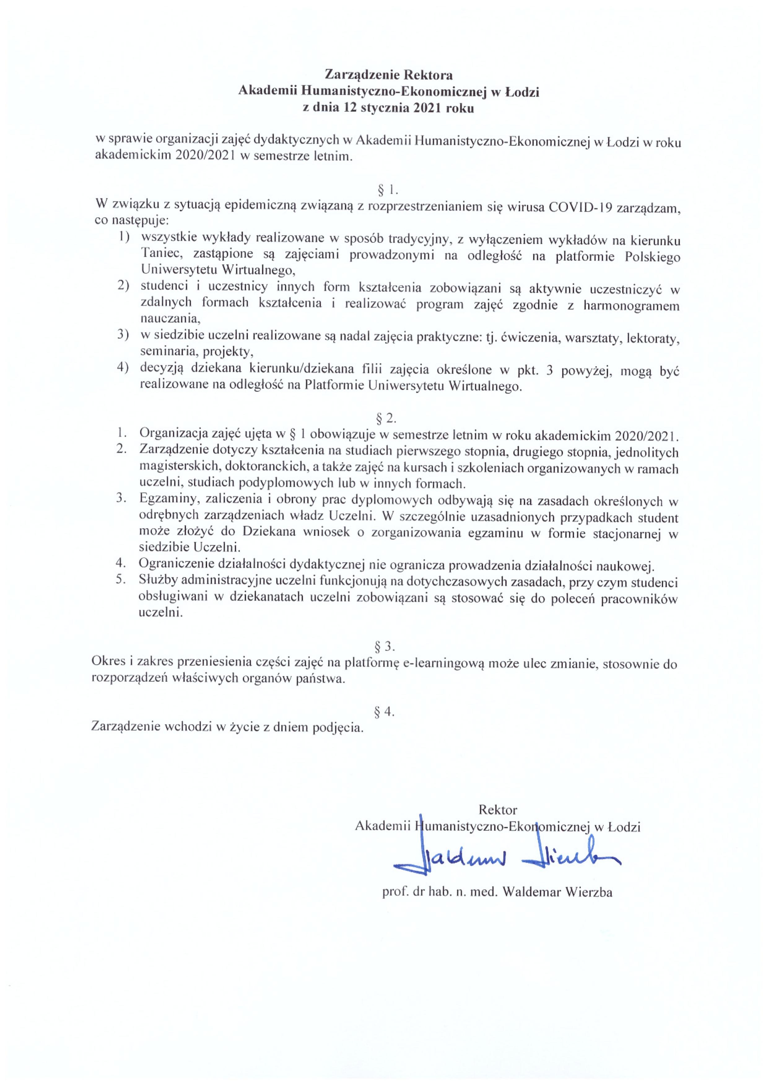 Zarządzenia Rektora dot. sesji i organizacji zajęć dydaktycznych