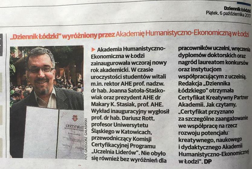 Dziennik Łódzki Partnerem AHE w Łodzi
