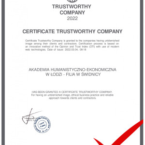 Certyfikat Filia Godna Zaufania