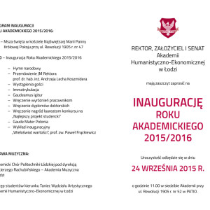INAUGURACJA ROKU AKADEMICKIEGO 2015/2016
