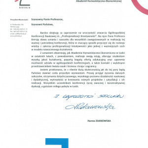 Wyrazy uznania od Prezydent Miasta Łodzi Hanny Zdanowskiej